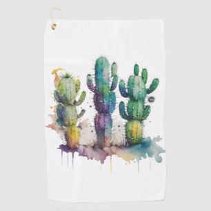Cactus design with colourful splatters golf towel