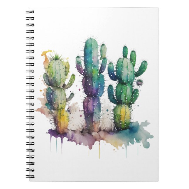Cactus design with colourful splatters notebook (Front)