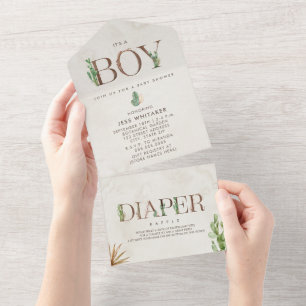 Cactus Diaper Raffle Boy Baby Shower All In One Invitation