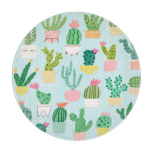 Cactus diversity, vintage seamless background. cutting board