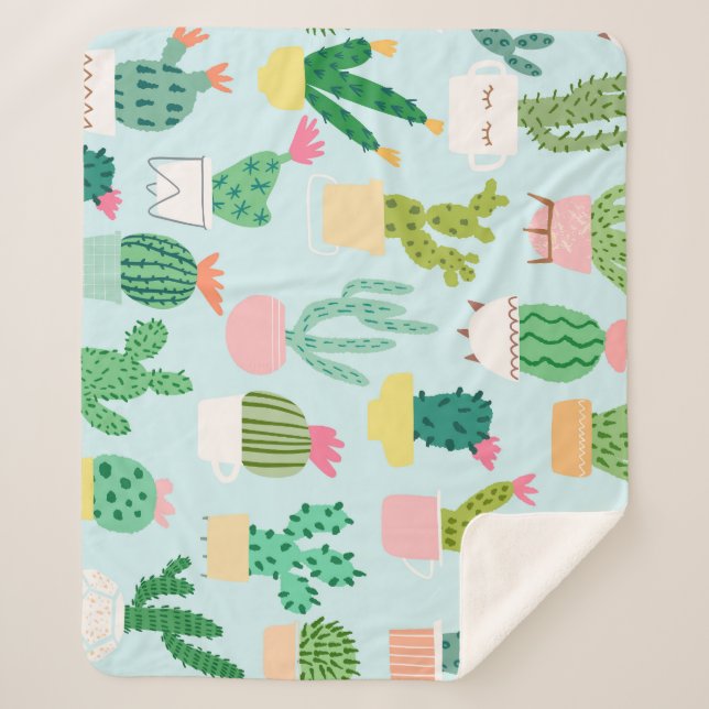Cactus diversity, vintage seamless background. sherpa blanket (Front)