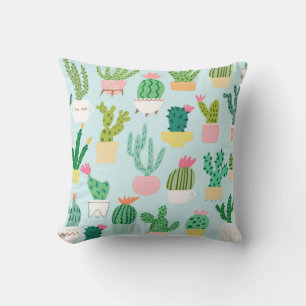 Cactus diversity, vintage seamless background. throw pillow