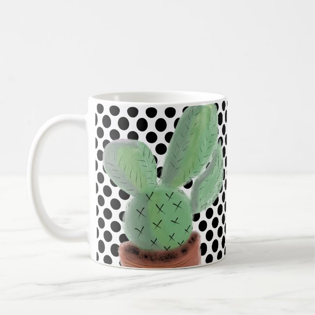 Cactus Dots Black and White Watercolor Coffee Mug (Left)