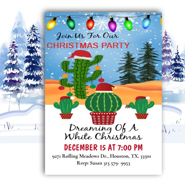 Cactus Dreaming Of White Christmas Party  Invitation (Creator Uploaded)