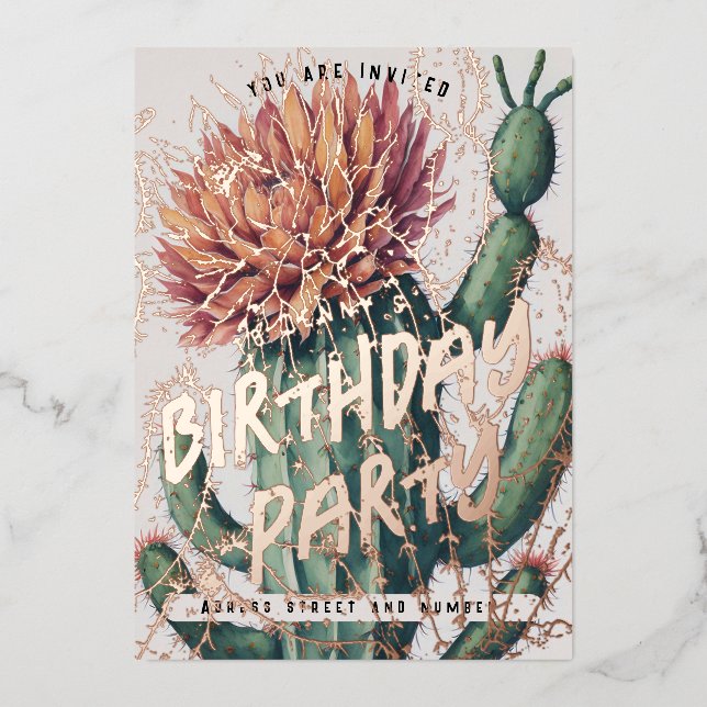 Cactus Editable Anniversaire Foil Invitation (Recto)