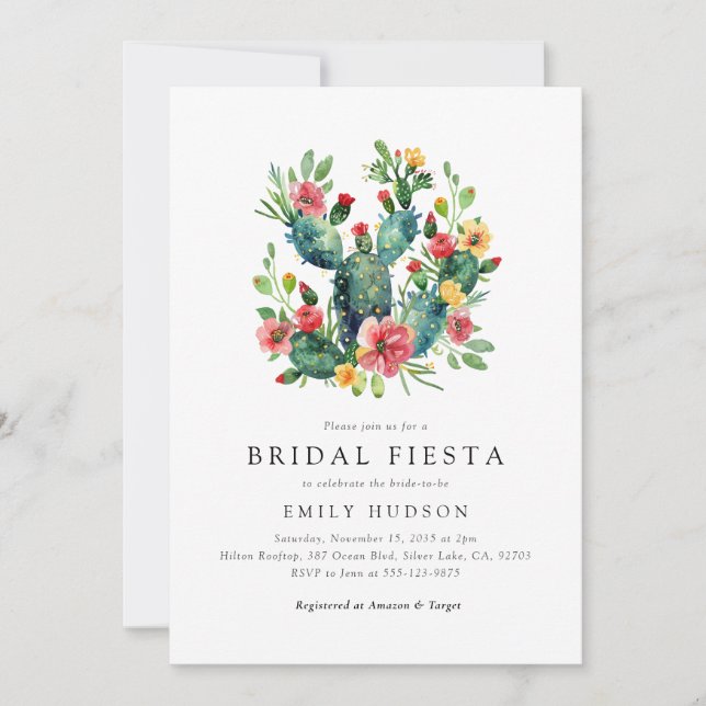 Cactus Elégant Floral Douche nuptiale Invitation (Devant)