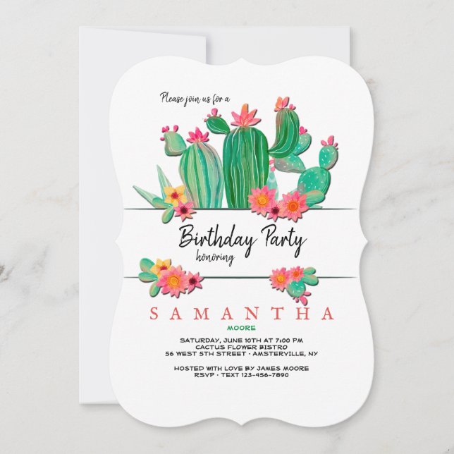 Cactus en fleurs Invitation de fête d'anniversaire (Devant)