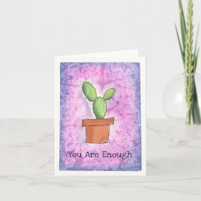 Cactus en Pot-Purple Carte Aquarelle (Devant)