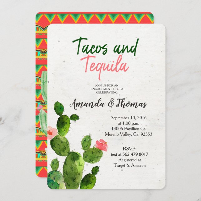 Cactus engagement FIESTA Invitation Taco Bout Love (Front/Back)