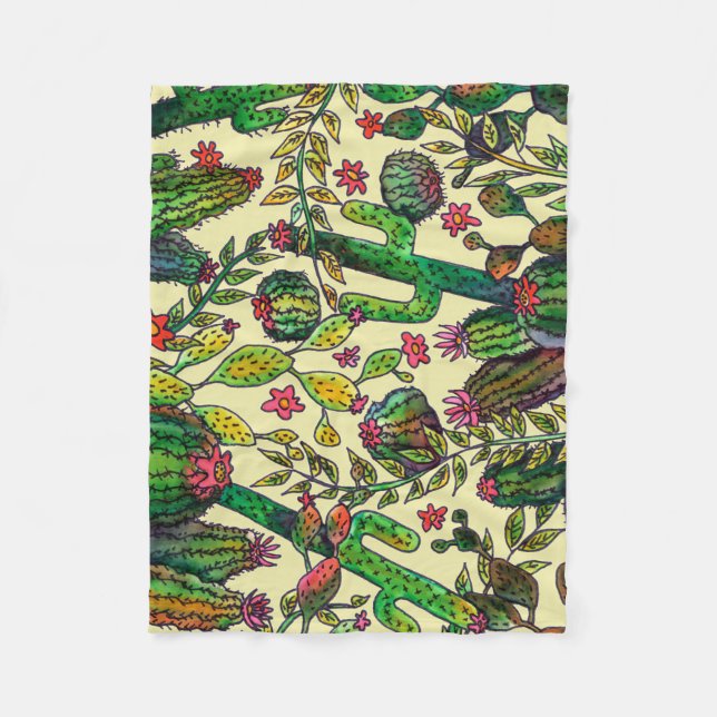 Cactus Family Pattern Fleece Blanket (Front)