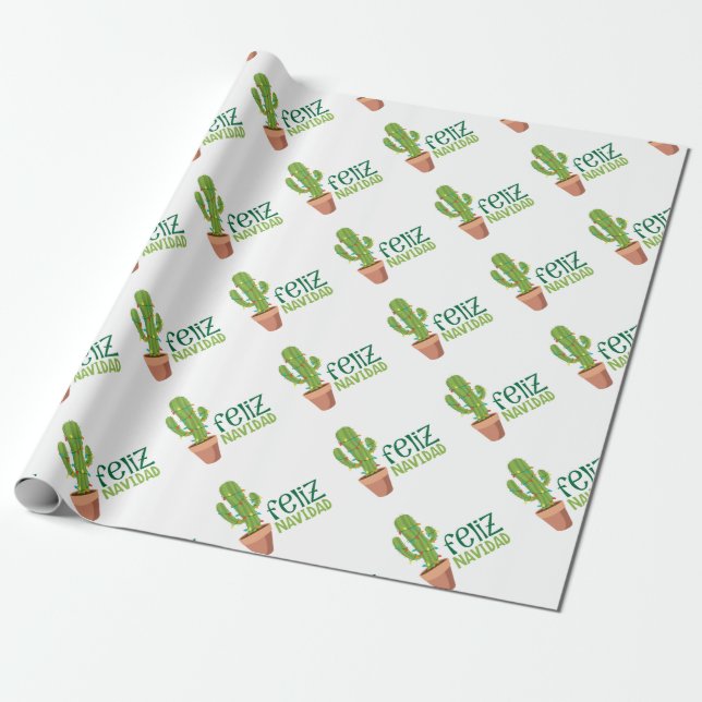 Cactus Feliz Navidad Wrapping Paper (Unrolled)