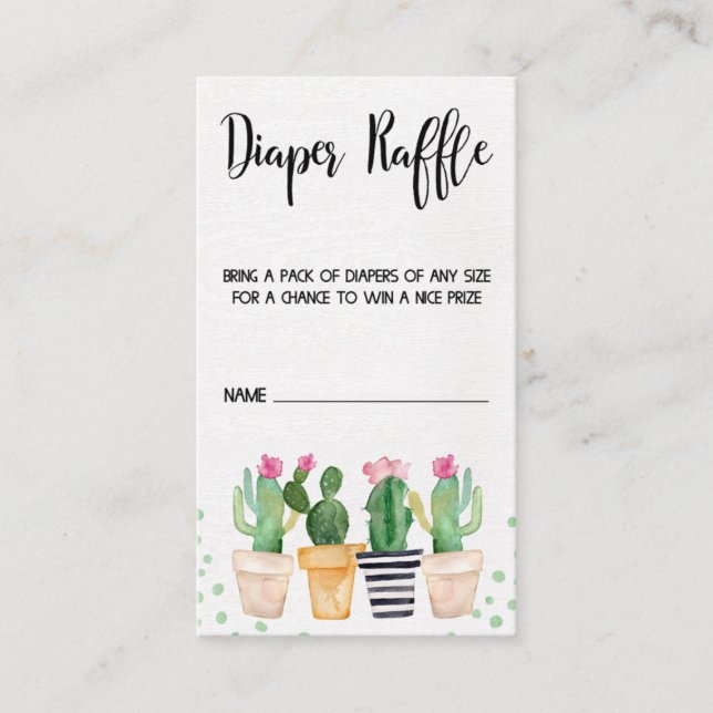 Cactus Fiesta Baby Shower Diaper Raffle Cards (Front)