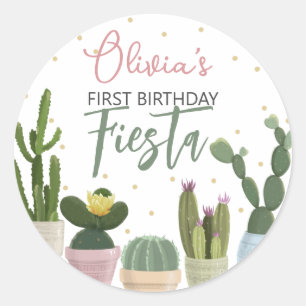 Cactus Fiesta First Birthday Classic Round Sticker