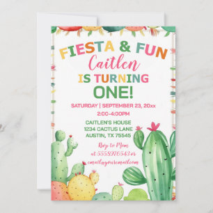 Cactus Fiesta First Birthday Girl Colourful Invitation
