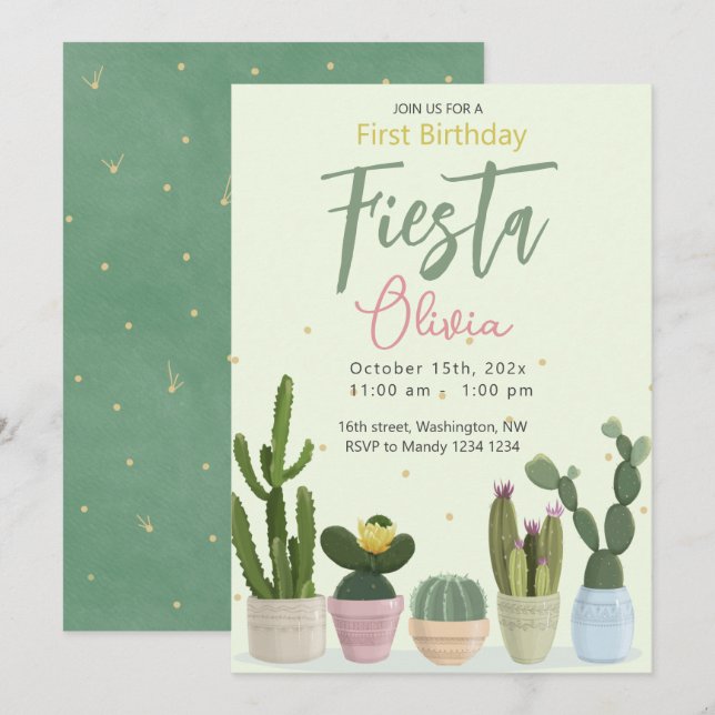 Cactus Fiesta First Birthday  Invitation (Front/Back)