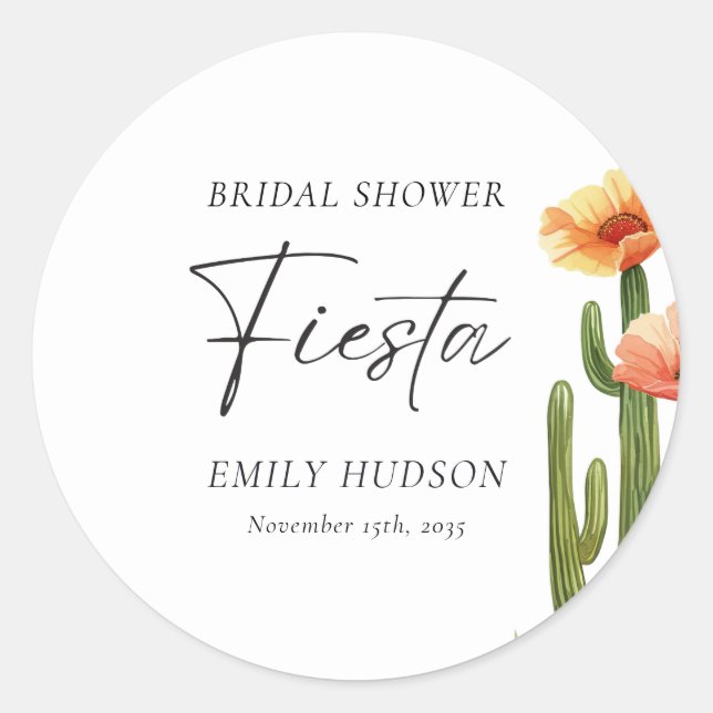 Cactus Fiesta Floral Bridal Shower Classic Round Sticker (Front)