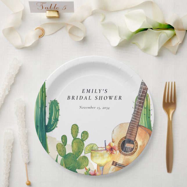 Cactus Fiesta Floral Bridal Shower Paper Plate (Wedding)