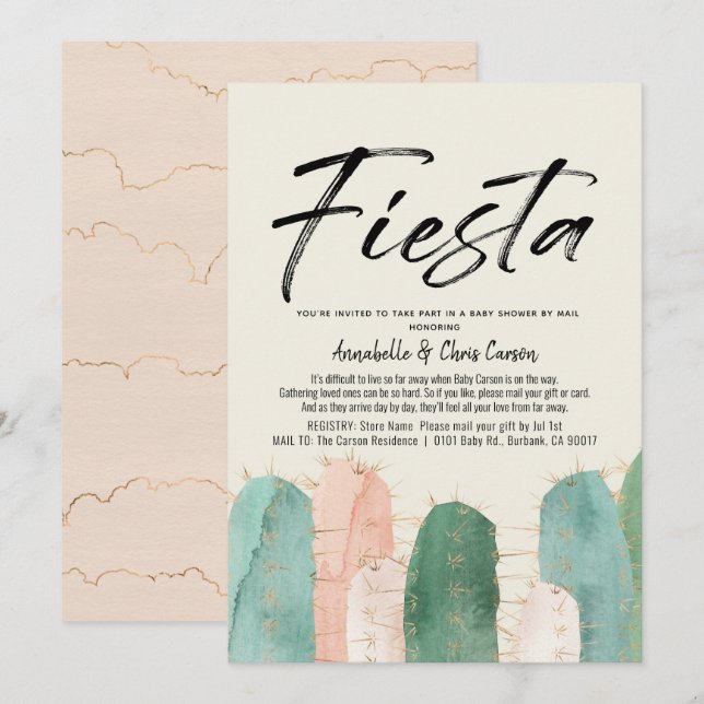 Cactus Fiesta Pink Baby Shower by Mail Invitation (Front/Back)