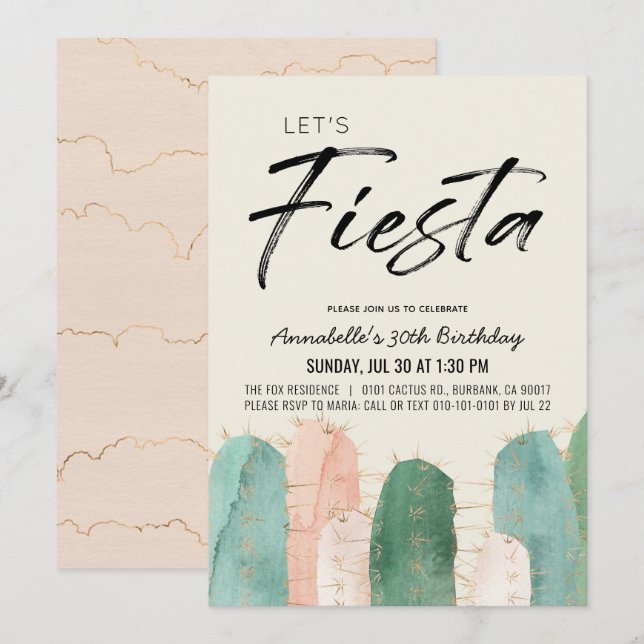 Cactus Fiesta rose Adulte Anniversaire Invitation (Devant / Derrière)