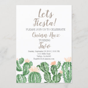 Cactus fiesta succulent birthday party invite
