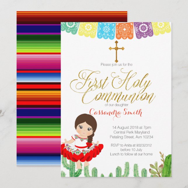 Cactus First Holy Communion Invitation (Front/Back)