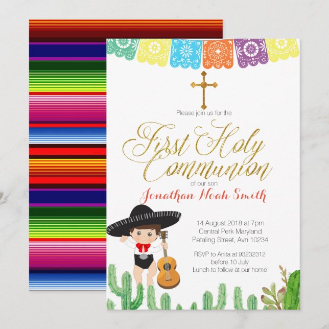 Cactus First Holy Communion Invitation Boy (Front/Back)