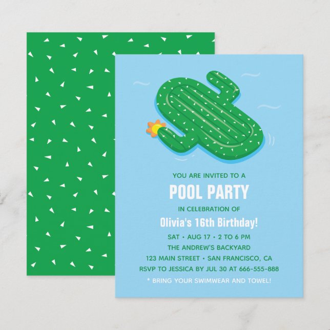 Cactus Float Summer Birthday Party Invitations (Front/Back)