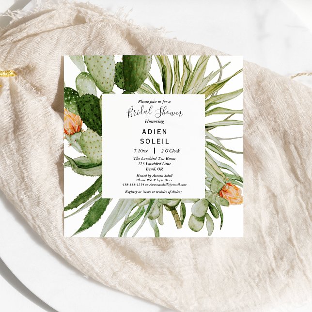 Cactus Floral Desert Square Bridal Shower Invitation (Creator Uploaded)