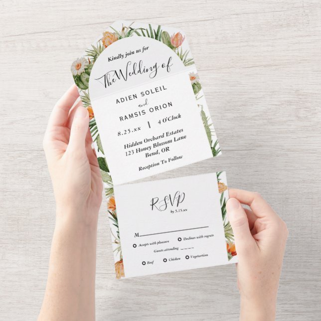 Cactus Floral Desert Wedding All In One Invitation (Tearaway)