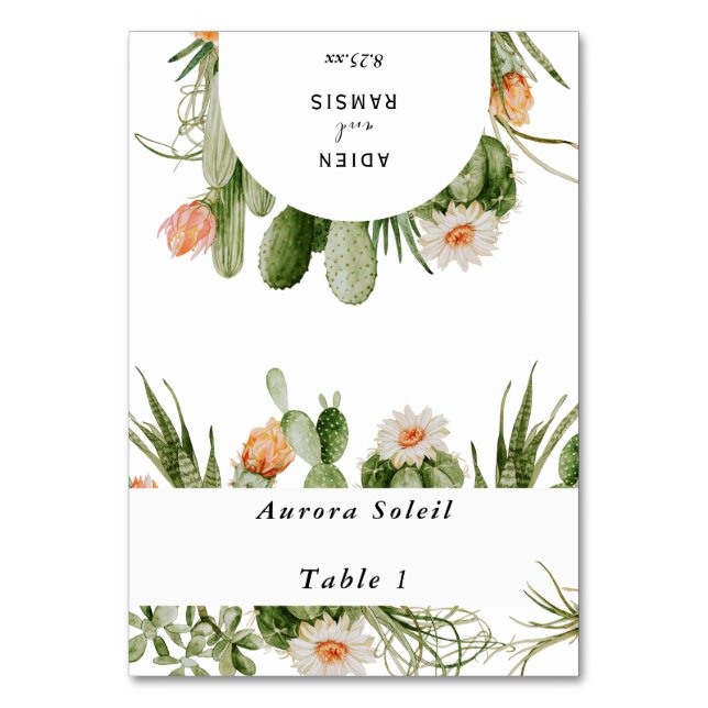 Cactus Floral Desert Wedding Foldable Place Card (Front)