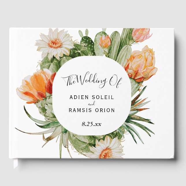Cactus Floral Desert Wedding Guest Book (Front)