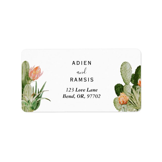 Cactus Floral Desert Wedding Return Address Labels (Front)