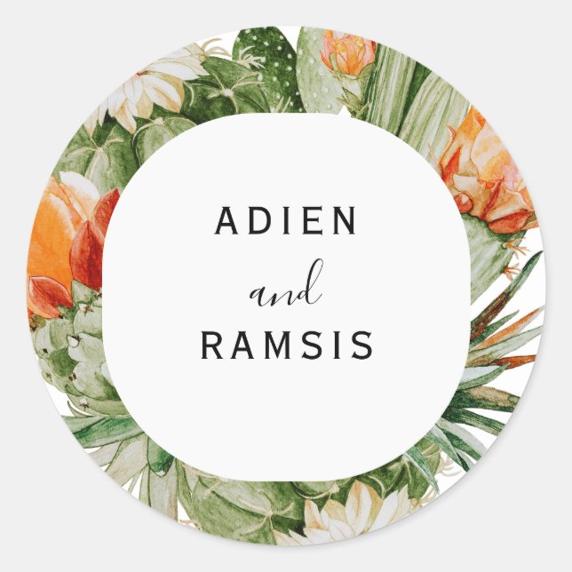 Cactus Floral Desert Wedding Sticker (Front)