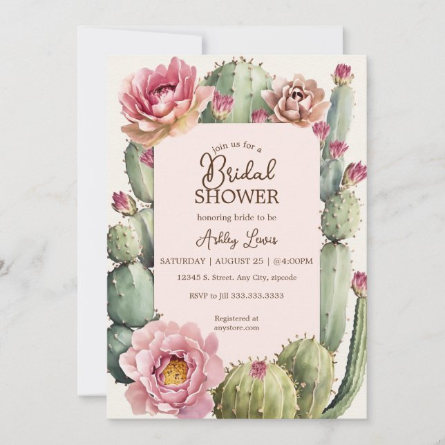 Cactus floral Fiesta bridal boho dream Invitation (Front)