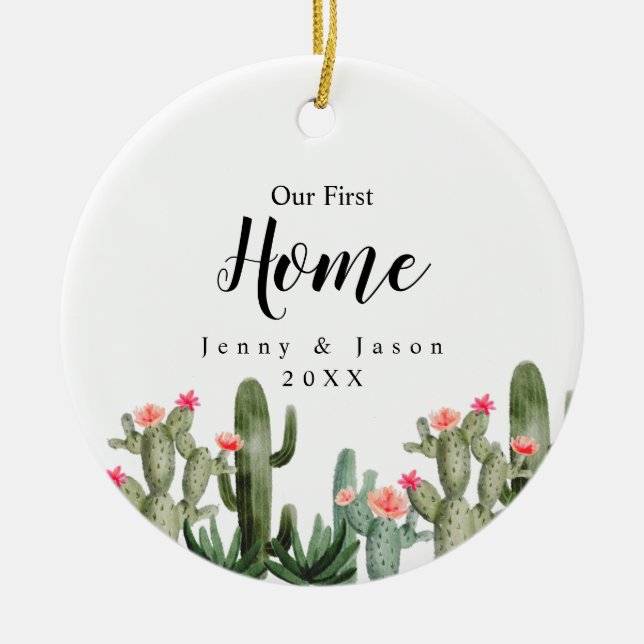 Cactus Floral Our First Home Botanical Ornament (Front)