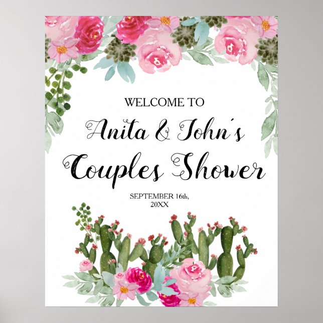 Cactus Floral rose Couples Affiche de bienvenue do (Devant)