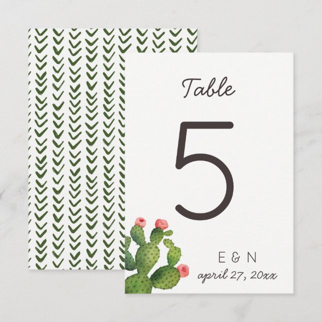 Cactus Floral Rose - Numéro de Table (Devant / Derrière)