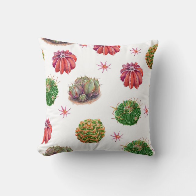 Cactus Floral: Watercolor Background Throw Pillow (Front)
