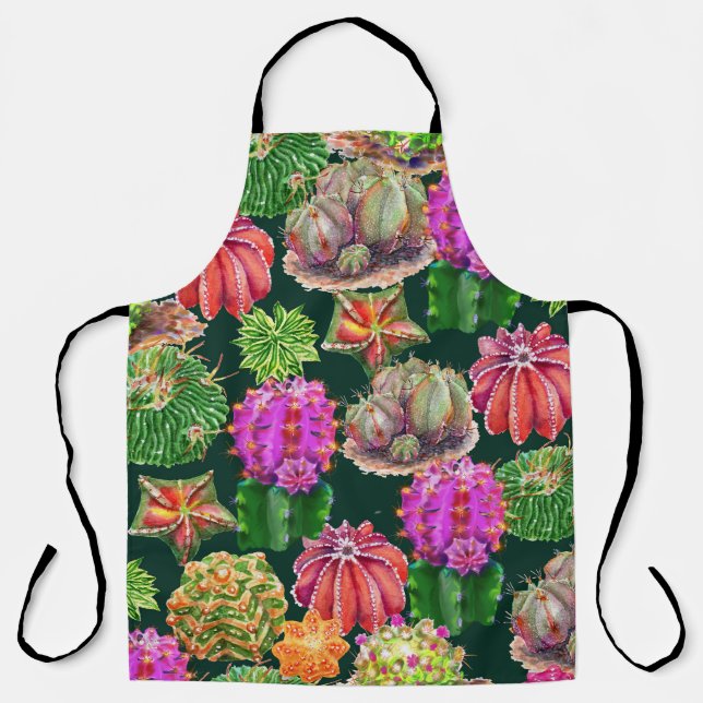Cactus Floral Watercolor Seamless Pattern Apron (Front)