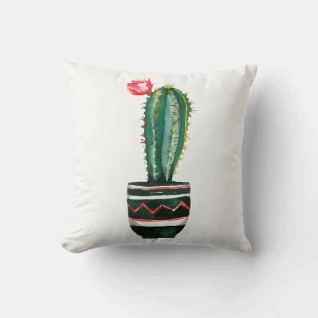 Cactus Floral Watercolor Southwestern Boho Chic Throw Pillow (Front)