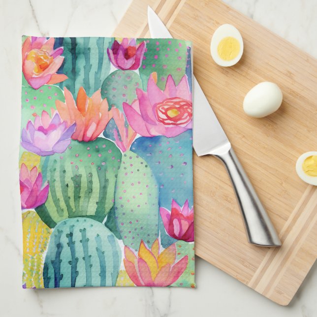 Cactus Flower Art Desert Colourful Southwest Kitchen Towel (Quarter Fold)