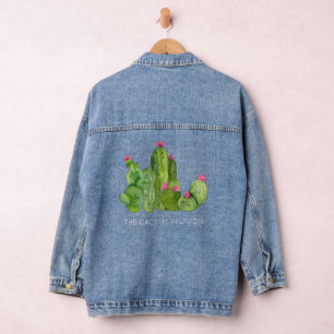 Cactus Flower Art Southwest Custom Text Desert Fun Denim Jacket