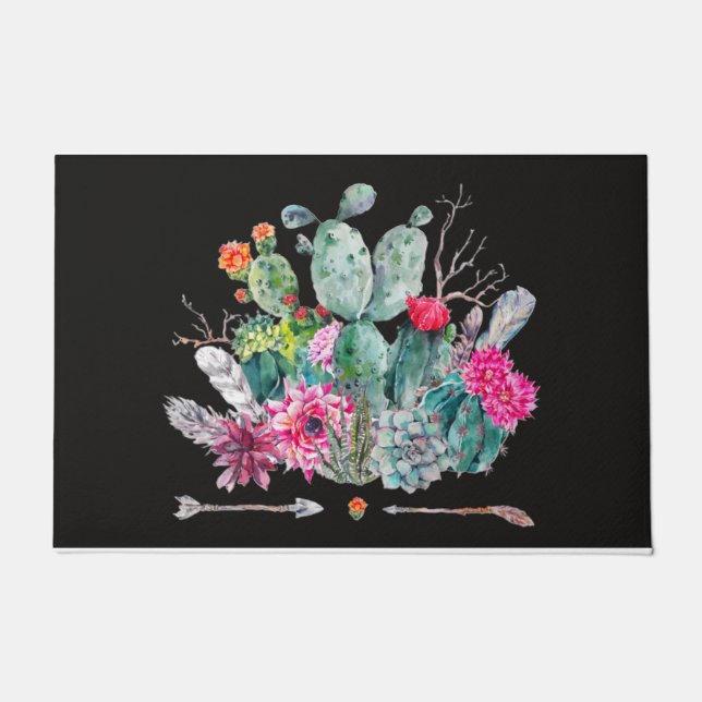 Cactus Flower Doormat , Plants Welcome Mat (Front)