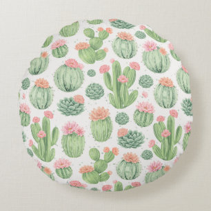 Cactus Flower Garden Round Pillow