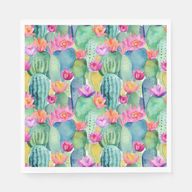 Cactus Flower Watercolor Art Desert Colourful Fun Napkin (Front)
