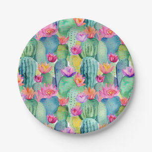 Cactus Flower Watercolor Art Desert Colourful Fun Paper Plate