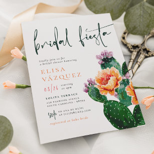 Cactus Flowers Bold Colourful Fiesta Bridal Shower Invitation