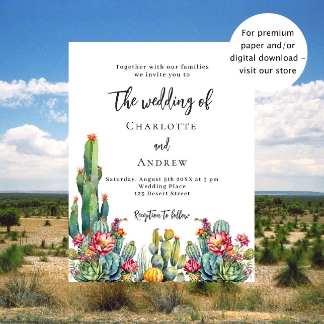 Cactus flowers budget wedding invitation (Creator Uploaded)