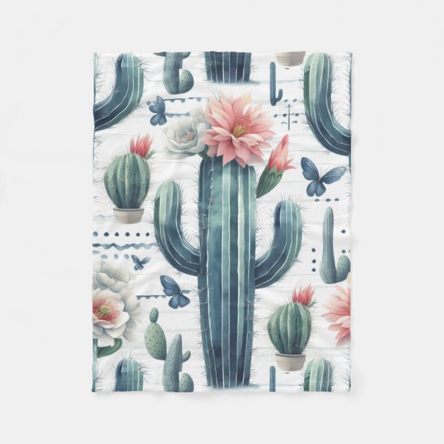 Cactus Flowers Fleece Blanket (Front)