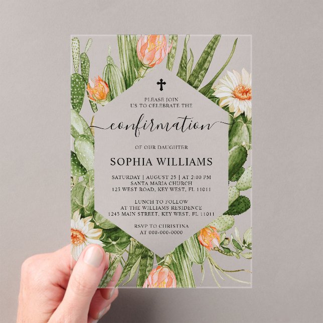 Cactus Flowers Frame Confirmation  Acrylic Invitations (Insitu (Handheld))